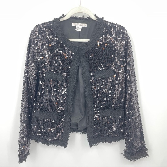 Sans Souci Sequin Lightweight Jacket Black Sz M - Picture 1 of 6